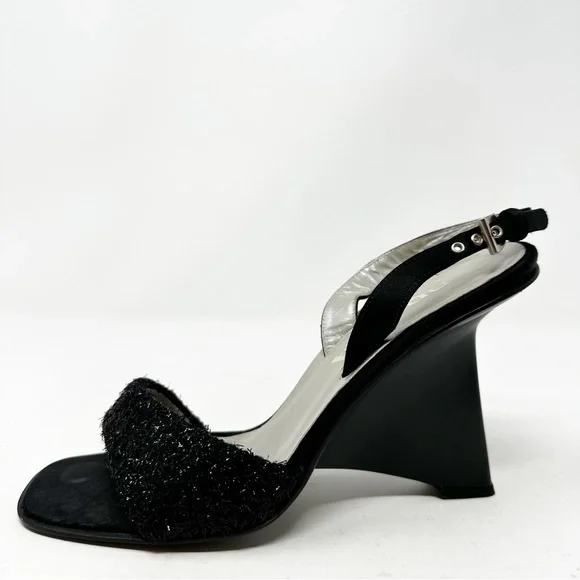 Prada Vintage Black Slingback Wedge Sandals Size 38 / US 8